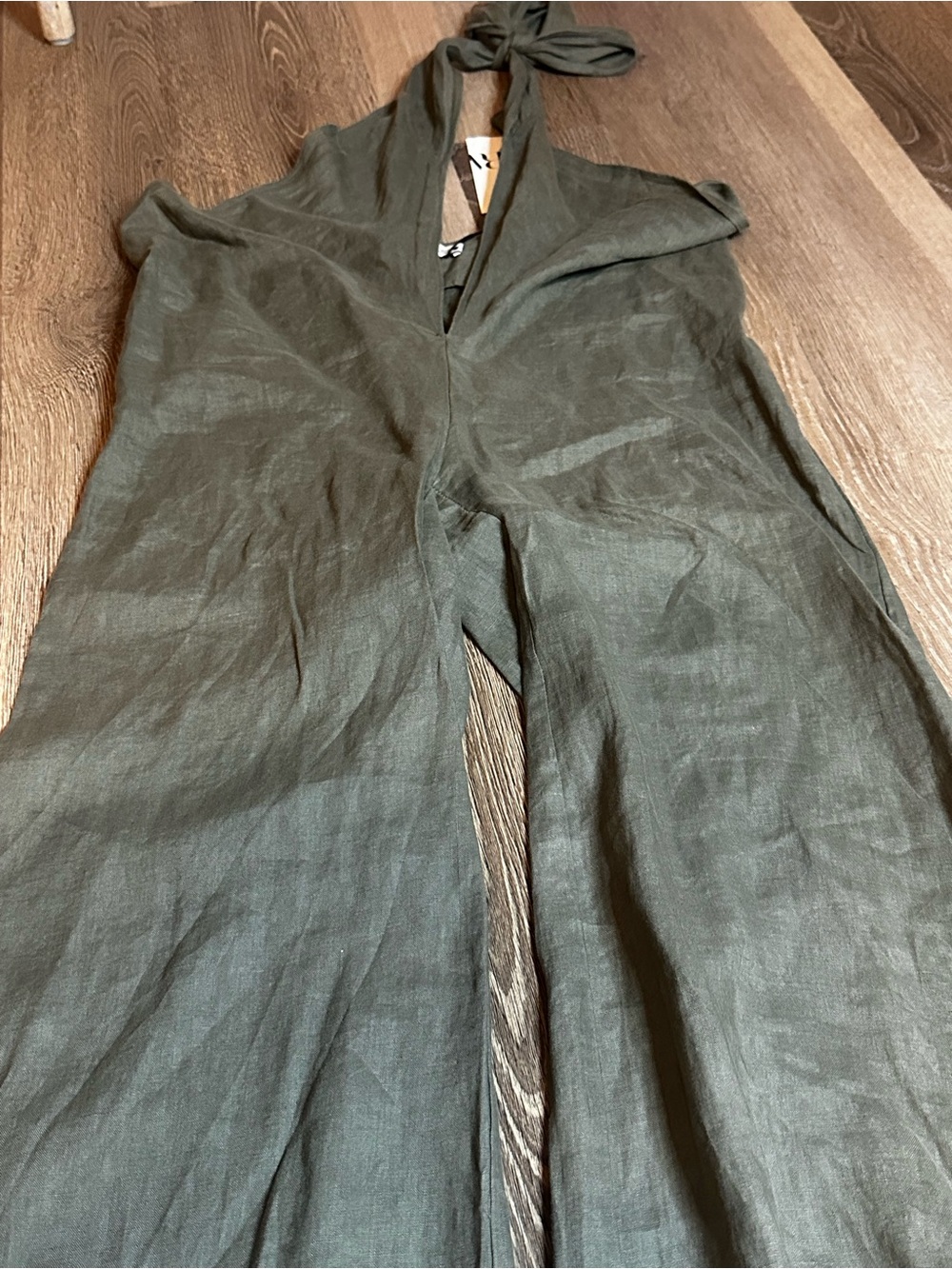 Zara Olive Green Halter Linen Jumpsuit - Picture 6 of 6
